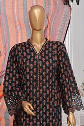 Bin Saeed Stitched 3 Piece Exclusive Lawn Frock Vol-01 Collection-SM-1475-Black